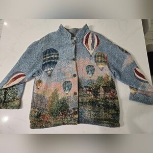 Vintage Sugar Street Weavers Hot Air Balloon Woven Tapestry Jacket size OSFM
